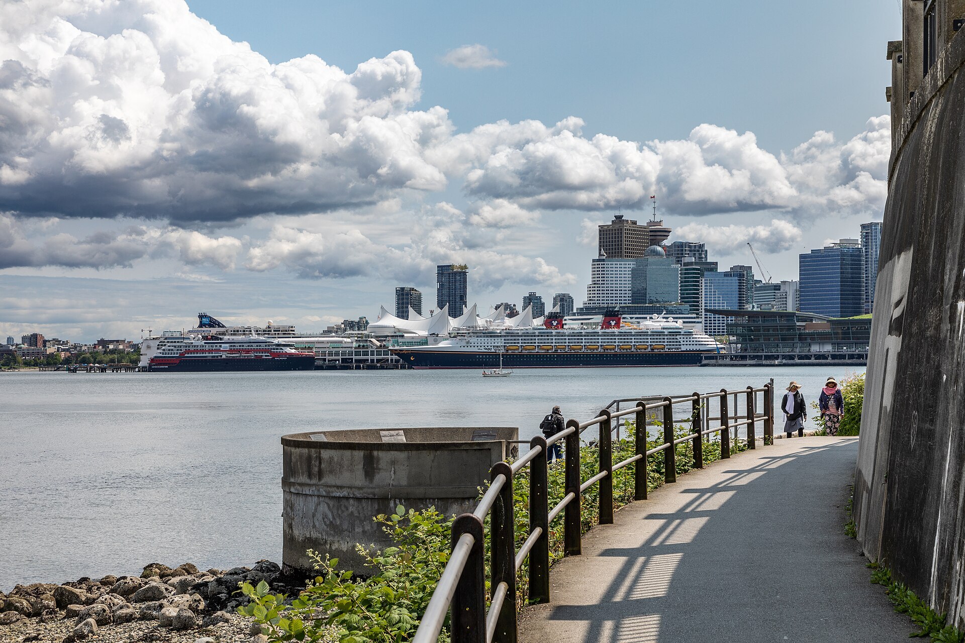 Cruise ships and Canada Place seen from the Stanley Park seawall